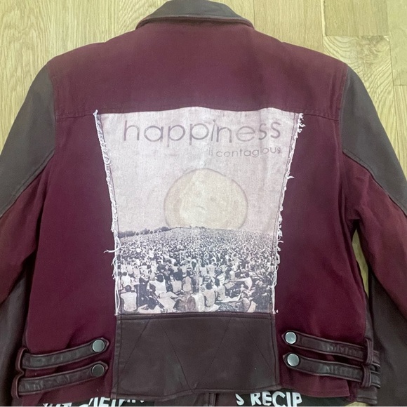Peace Love World maroon leather moto bomber jacket, women’s size 10 - Picture 10 of 15